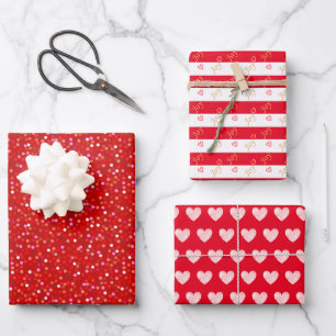 Feuille De Papier Cadeau Coeurs en rouge et blanc