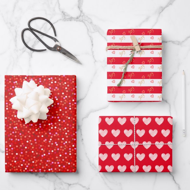 Feuille De Papier Cadeau Coeurs en rouge et blanc (Recto)