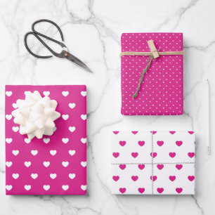 Feuille De Papier Cadeau Coeurs Et Pois Rose Chaud