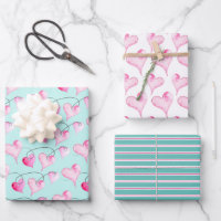 Coeurs et rayures roses mignonnes Motif Aquarelle