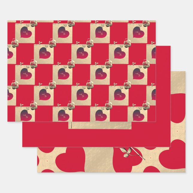Feuille De Papier Cadeau Coeurs et Roses élégants (Lot)