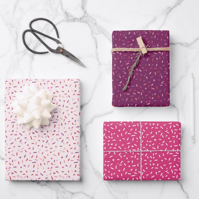 Feuille De Papier Cadeau Coeurs et saupoudrent rose violet rouge Valentin (Recto)
