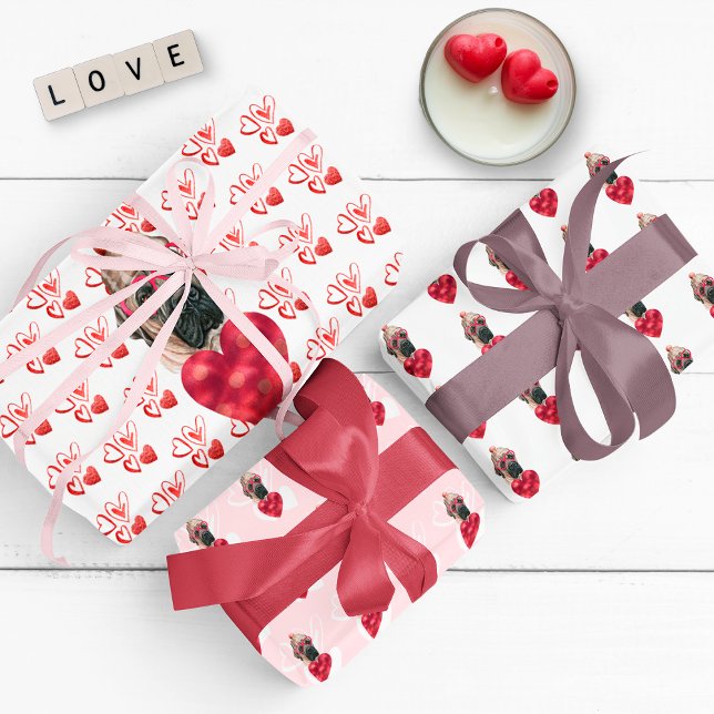 Feuille De Papier Cadeau Coeurs Français Mastiff Amoureux des chiens Valent (Créateur téléchargé)