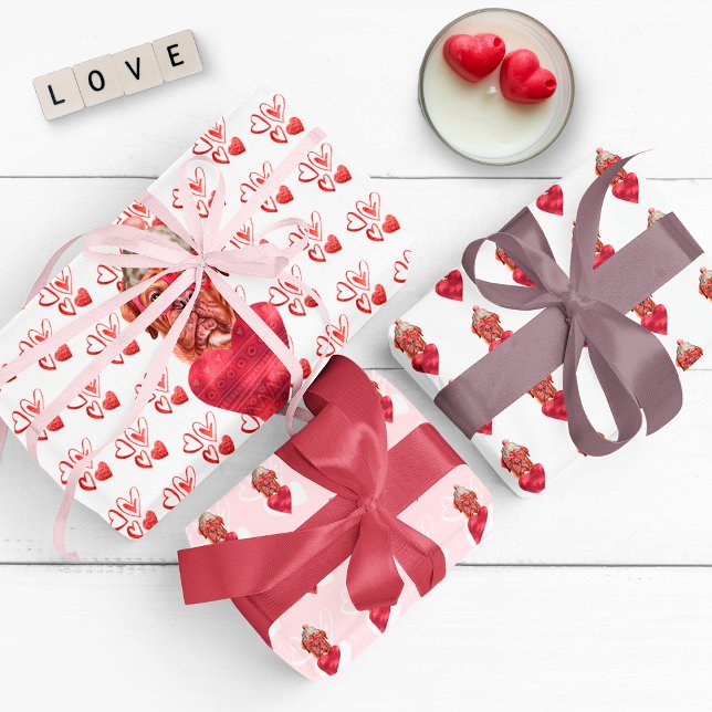 Feuille De Papier Cadeau Coeurs Français Mastiff Amoureux des chiens Valent (Créateur téléchargé)