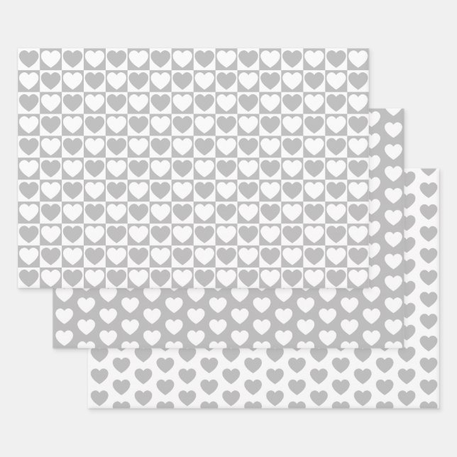 Feuille De Papier Cadeau Coeurs gris et blancs (Lot)