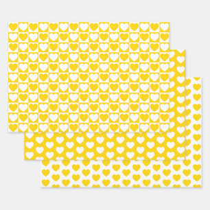 Feuille De Papier Cadeau Coeurs jaunes et blancs d'or