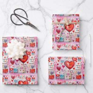 Feuille De Papier Cadeau Coeurs lunaires et lettres d'amour Motif