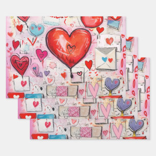 Feuille De Papier Cadeau Coeurs lunaires et lettres d'amour Motif