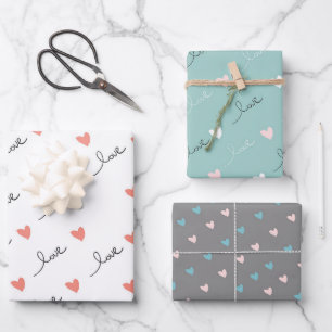 Feuille De Papier Cadeau Coeurs mignons & Love Script Valentines Day