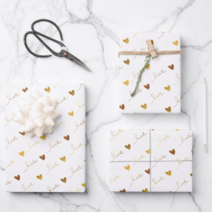 Feuille De Papier Cadeau Coeurs mignons & Love Script Valentines Jour Or