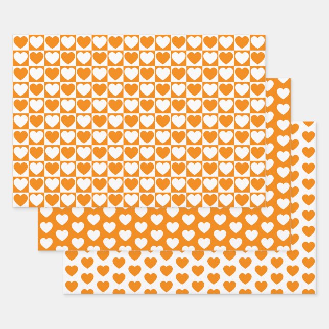 Feuille De Papier Cadeau Coeurs orange et blanc (Lot)