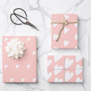 Feuille De Papier Cadeau Coeurs romantiques roses et blancs