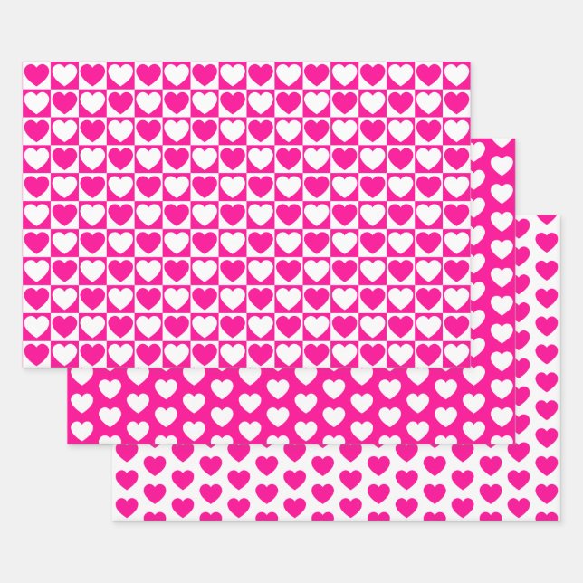 Feuille De Papier Cadeau Coeurs roses et blancs chauds (Lot)