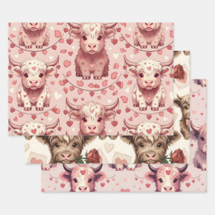 Feuille De Papier Cadeau Cœurs Roses Vache des Highlands Rose