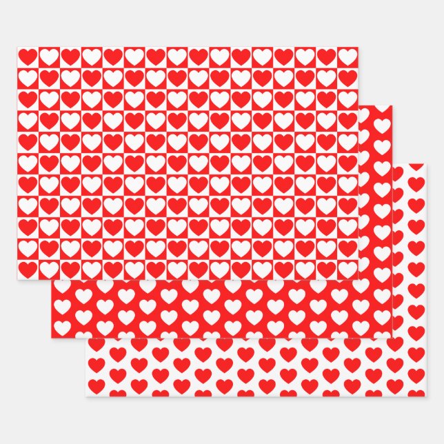 Feuille De Papier Cadeau Coeurs rouges et blancs (Lot)