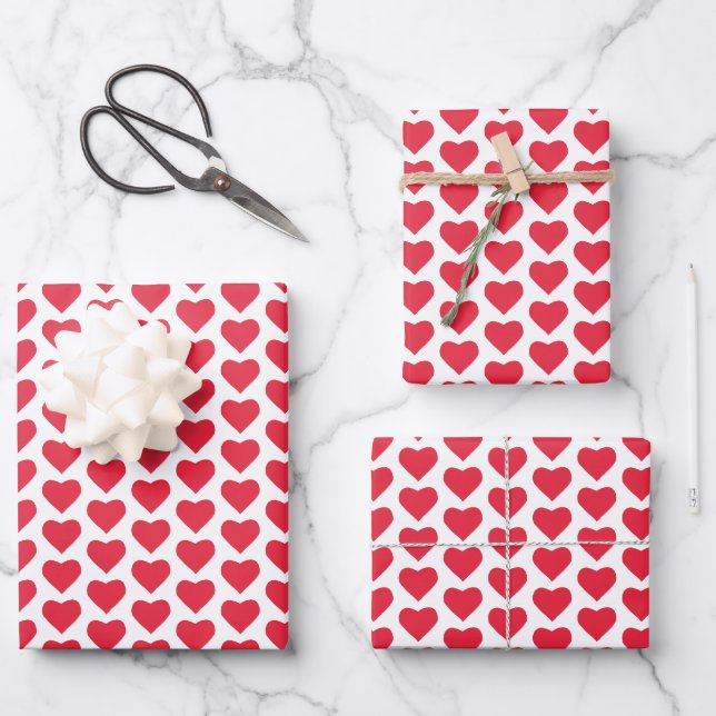 Feuille De Papier Cadeau Coeurs rouges et blancs mignons (Recto)