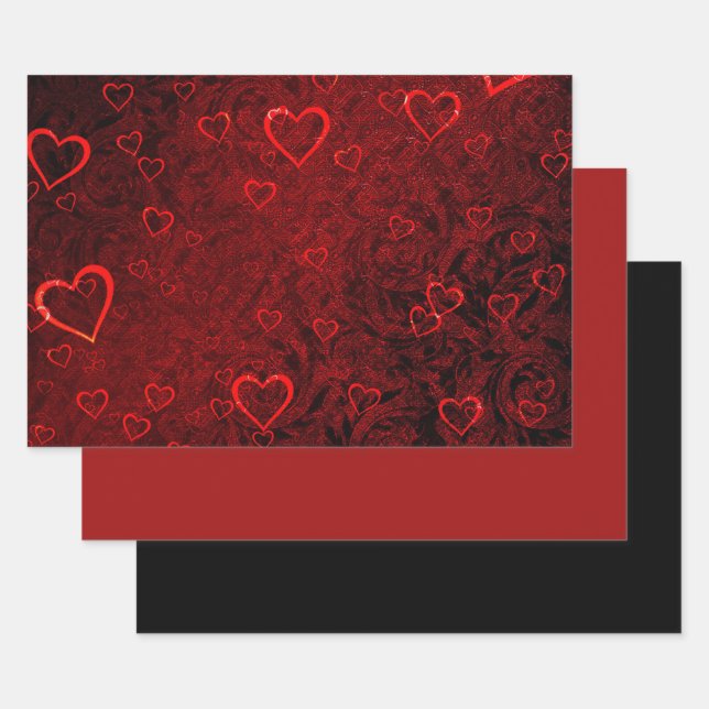 Feuille De Papier Cadeau Coeurs rouges gothiques (Lot)