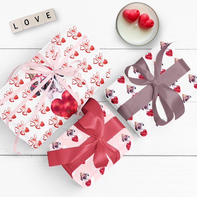Feuille De Papier Cadeau Coeurs rouges Grand Dane Amoureux des chiens Valen (Créateur téléchargé)