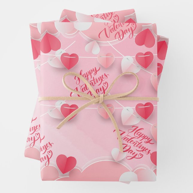 Feuille De Papier Cadeau Coeurs rouges Heureuses Saintes-Valentin (En situation)