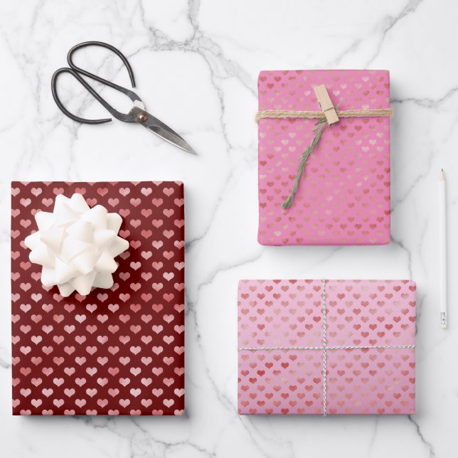 Feuille De Papier Cadeau Coeurs rouges roses Ombre (Recto)