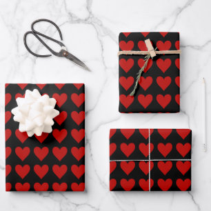 Feuille De Papier Cadeau Coeurs rouges sur noir