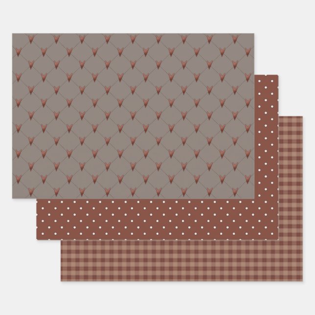 Feuille De Papier Cadeau Coeurs rustiques et Homespun (Lot)