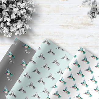 Feuille De Papier Cadeau Colibri à l'aquarelle