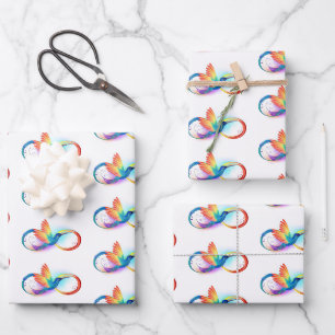 Feuille De Papier Cadeau Colibri arc-en-ciel avec symbole Infinity