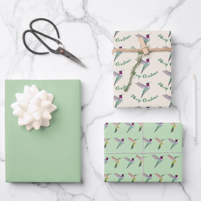 Feuille De Papier Cadeau Colibri d'Anna de Noël (Recto)