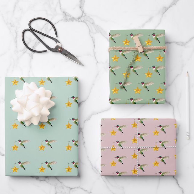Feuille De Papier Cadeau Colibri et étoile (Recto)