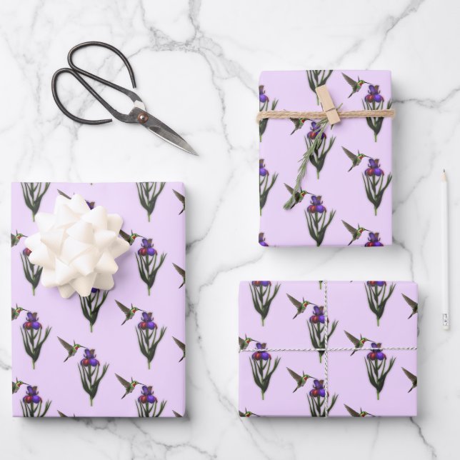 Feuille De Papier Cadeau Colibri Et Fleur Iris (Recto)