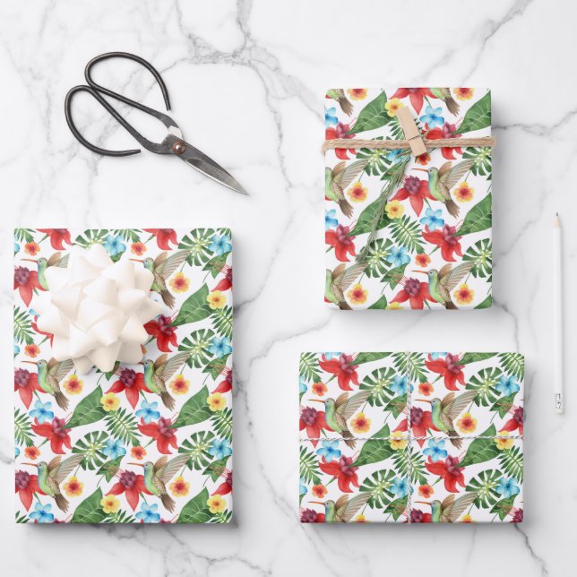 Feuille De Papier Cadeau Colibri tropical (Recto)