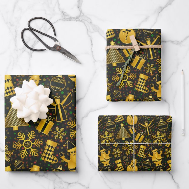 Feuille De Papier Cadeau Collage de Noël métallique (Recto)