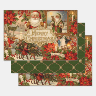 Feuille De Papier Cadeau Collage d'éphémères de Noël victorien