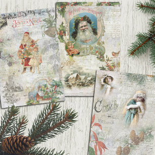 Feuille De Papier Cadeau Collage Ephémère Noël hiver vintage