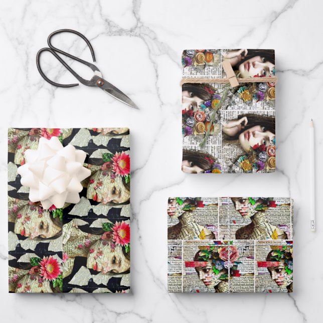 Feuille De Papier Cadeau Collage | Jolies dames avec typographie (Recto)