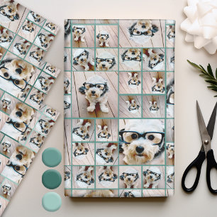 Feuille De Papier Cadeau Collage photo carré - Jusqu'à 14 photos Turquoise 