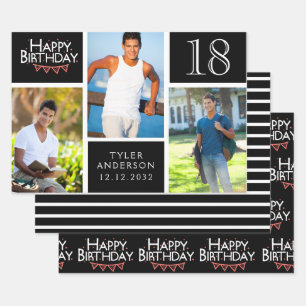 Feuille De Papier Cadeau Collage photo en noir blanc tendance 18e anniversa