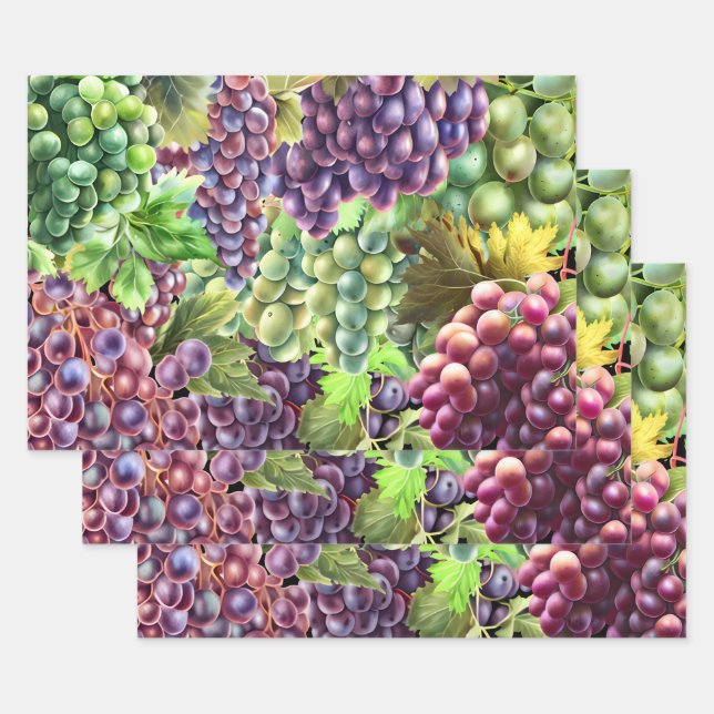 Feuille De Papier Cadeau Collages de raisins vert rouge collage (Lot)