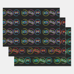 Feuille De Papier Cadeau Collection Black & Neon Gamer