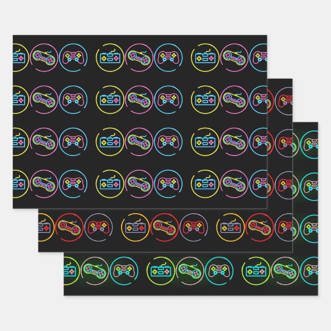 Feuille De Papier Cadeau Collection Black & Neon Gamer (Lot)