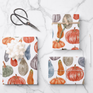 Feuille De Papier Cadeau Collection Citrouille couleur aquarelle  