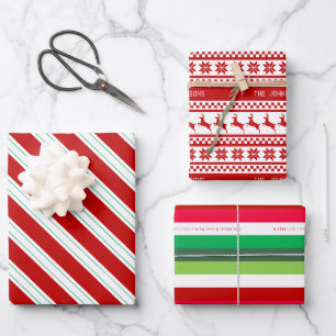 Feuille De Papier Cadeau Collection classique de Noël rouge blanc et vert