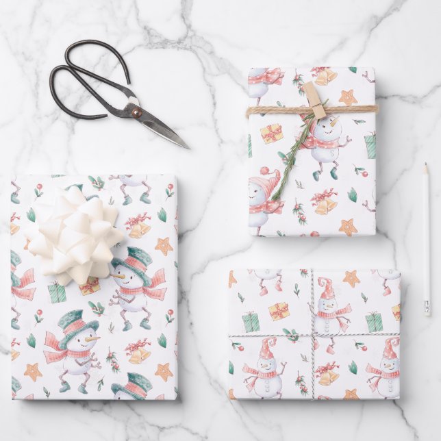 Feuille De Papier Cadeau Collection Dancing Snowmen (Recto)