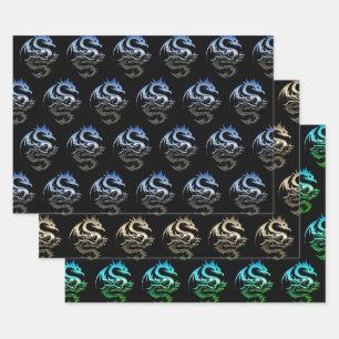 Feuille De Papier Cadeau Collection de dragons métalliques
