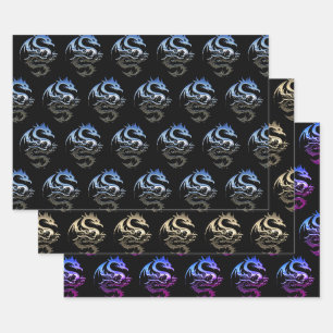 Feuille De Papier Cadeau Collection de dragons métalliques