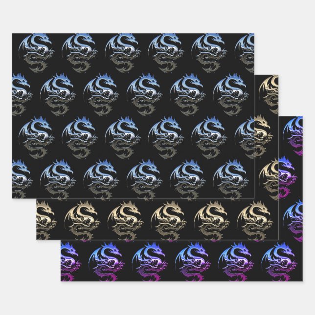 Feuille De Papier Cadeau Collection de dragons métalliques (Lot)