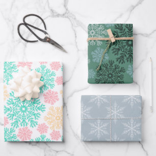 Feuille De Papier Cadeau Collection de flocs de neige colorés en hiver