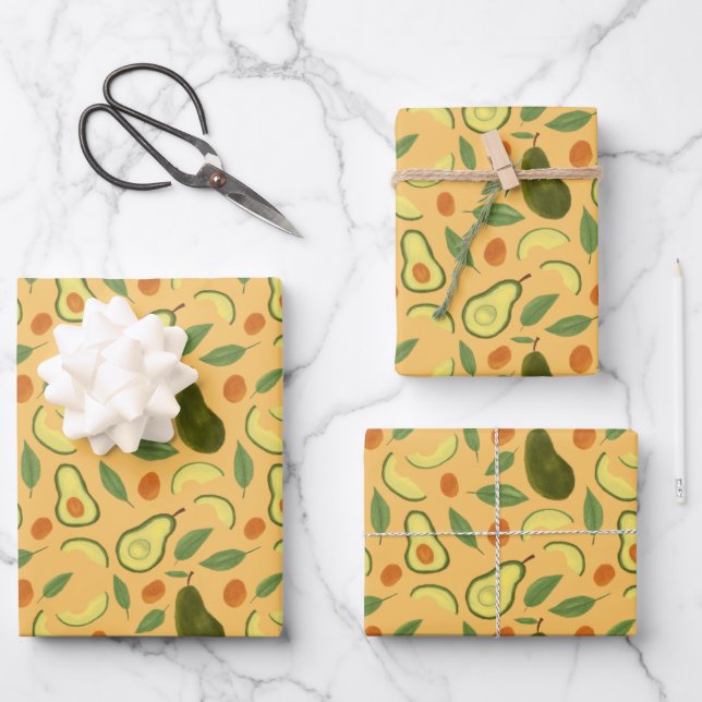 Feuille De Papier Cadeau Collection de Motifs de paniers de fruits - Avocad (Recto)