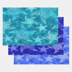 Feuille De Papier Cadeau Collection de Motifs Starfish Bleu